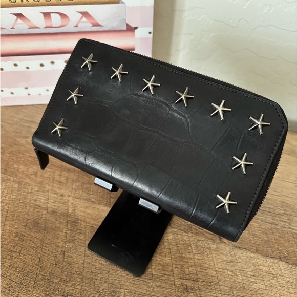 Jimmy Choo Handbags - Jimmy Choo Black Leather Star Studded Zip Long Wallet